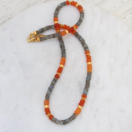 NKL-GPL 5mm Labradorite & Carnelian Necklace