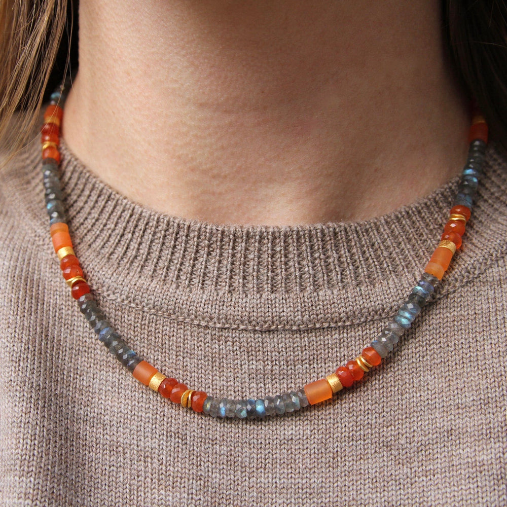 NKL-GPL 5mm Labradorite & Carnelian Necklace