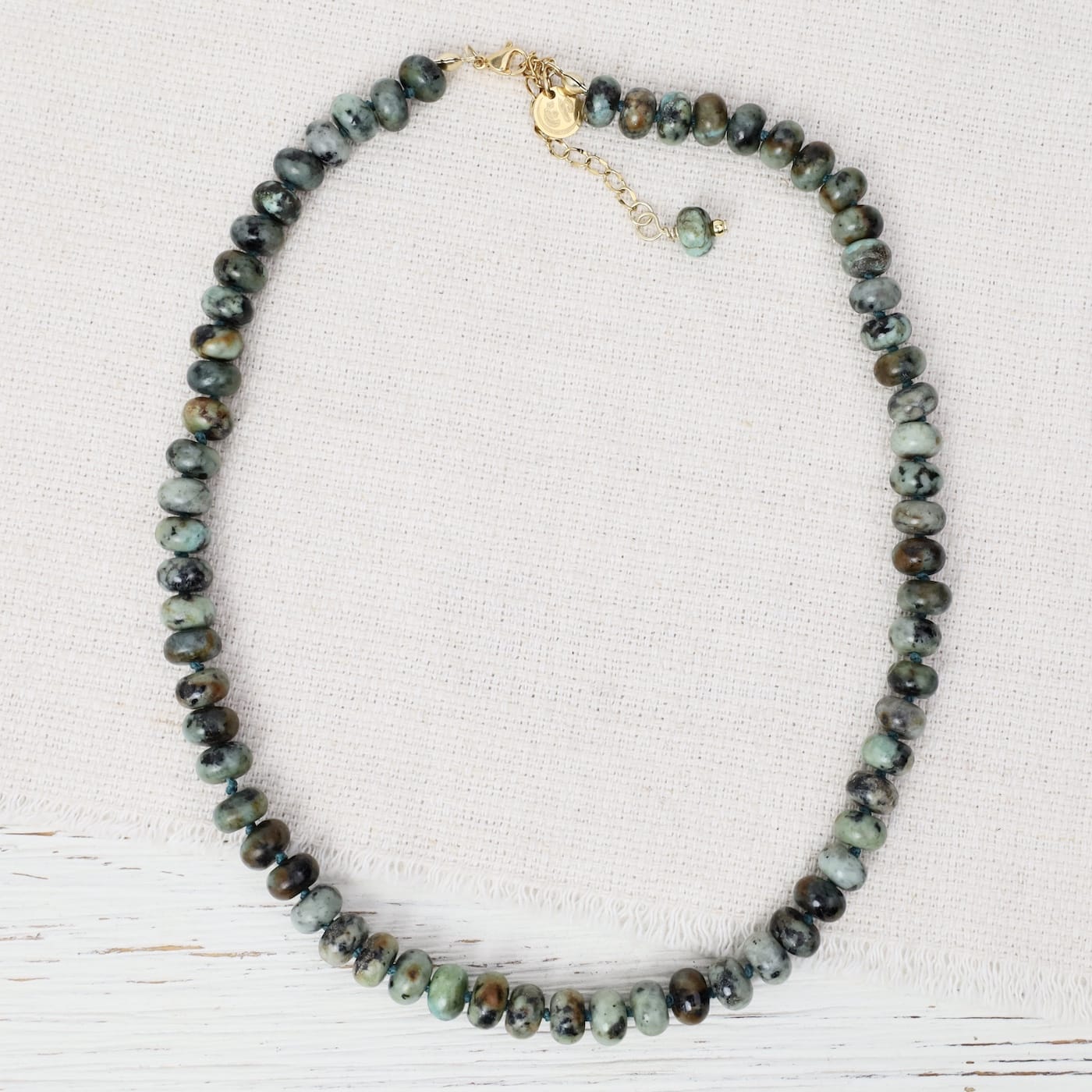 NKL-GPL African Turquoise 8mm Hand Knotted Beaded Necklace