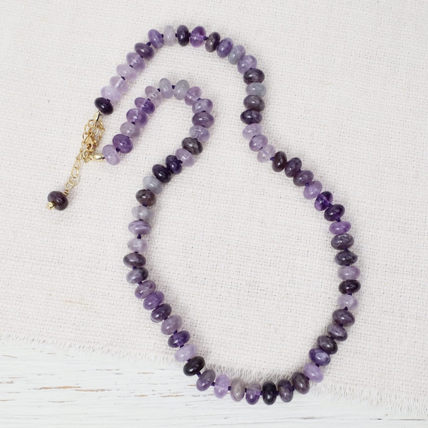 NKL-GPL Amethyst 8mm Hand Knotted Beaded Necklace