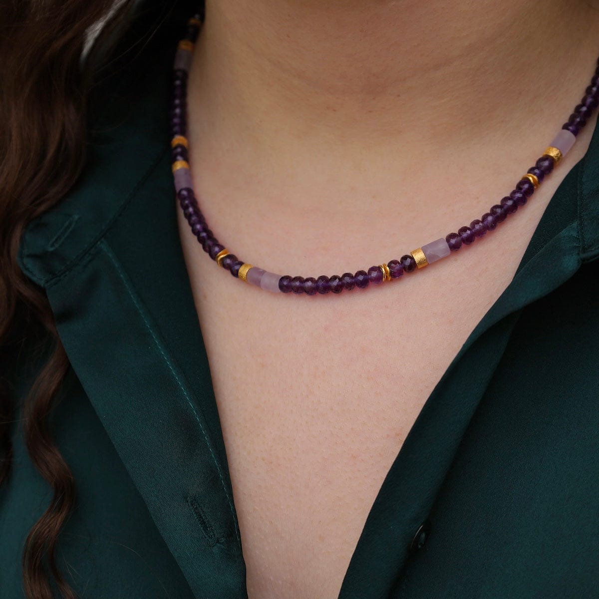 NKL-GPL Amethyst With Gold Plated Disc Necklace