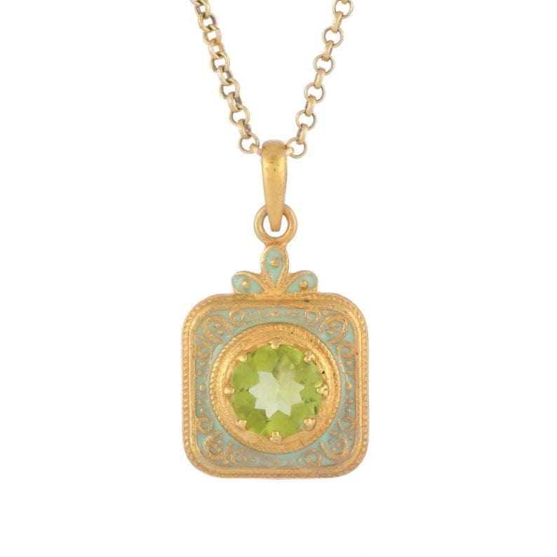 NKL-GPL Aqua Enamel Peridot Pendant Necklace