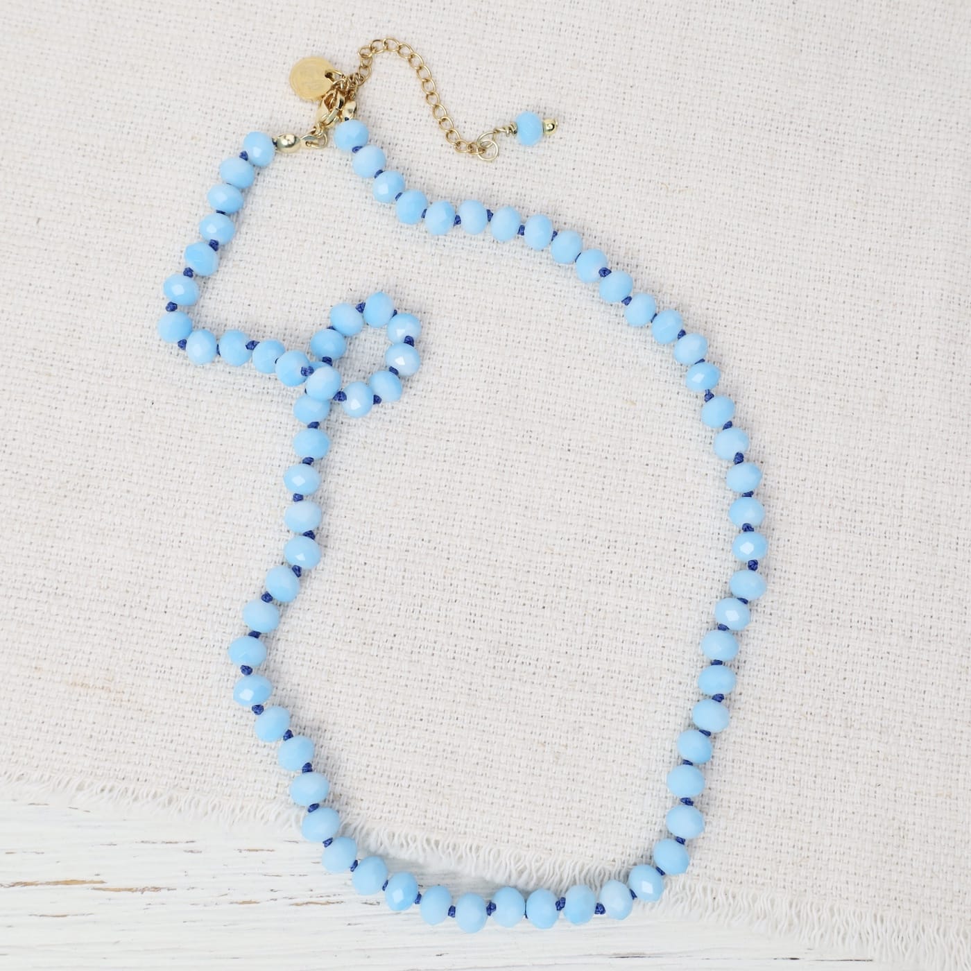 NKL-GPL Barb Blue Neon Crystal Beaded Hand-Knotted Necklac