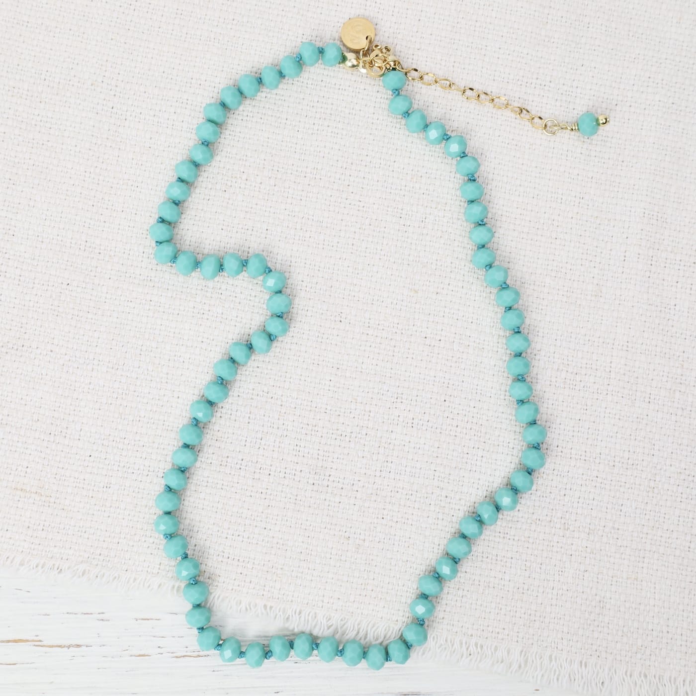 NKL-GPL Barb Opaque Turquoise Crystal Beaded Hand-Knotted