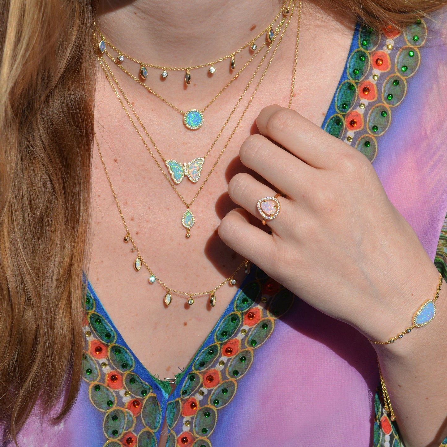 NKL-GPL Beacon Light Blue Opal Circle Necklace with Crystals