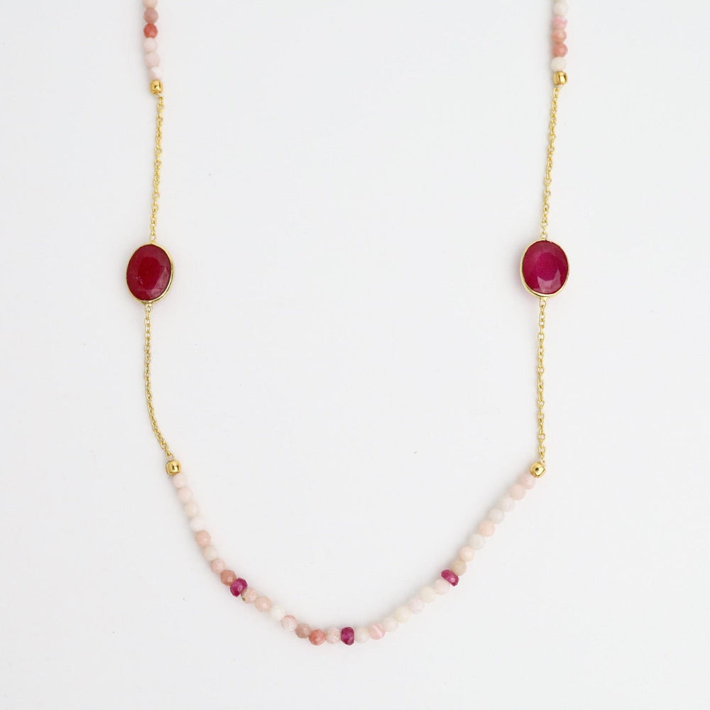 
                  
                    NKL-GPL Beaded Pink Opal & Ruby Long Necklace
                  
                