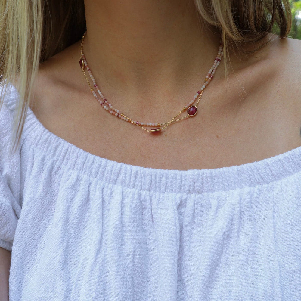 
                  
                    NKL-GPL Beaded Pink Opal & Ruby Long Necklace
                  
                