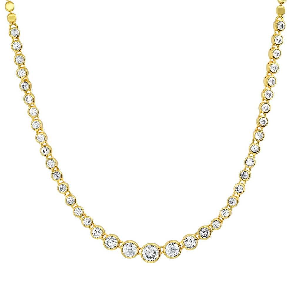 NKL-GPL Bezel Set CZ Graduated Tennis Necklace