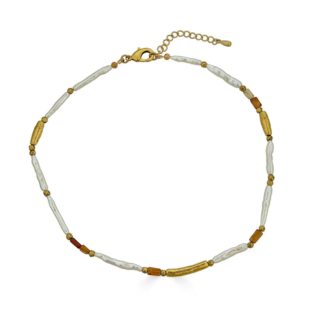 NKL-GPL Biwa Pearl and Garnet Necklace