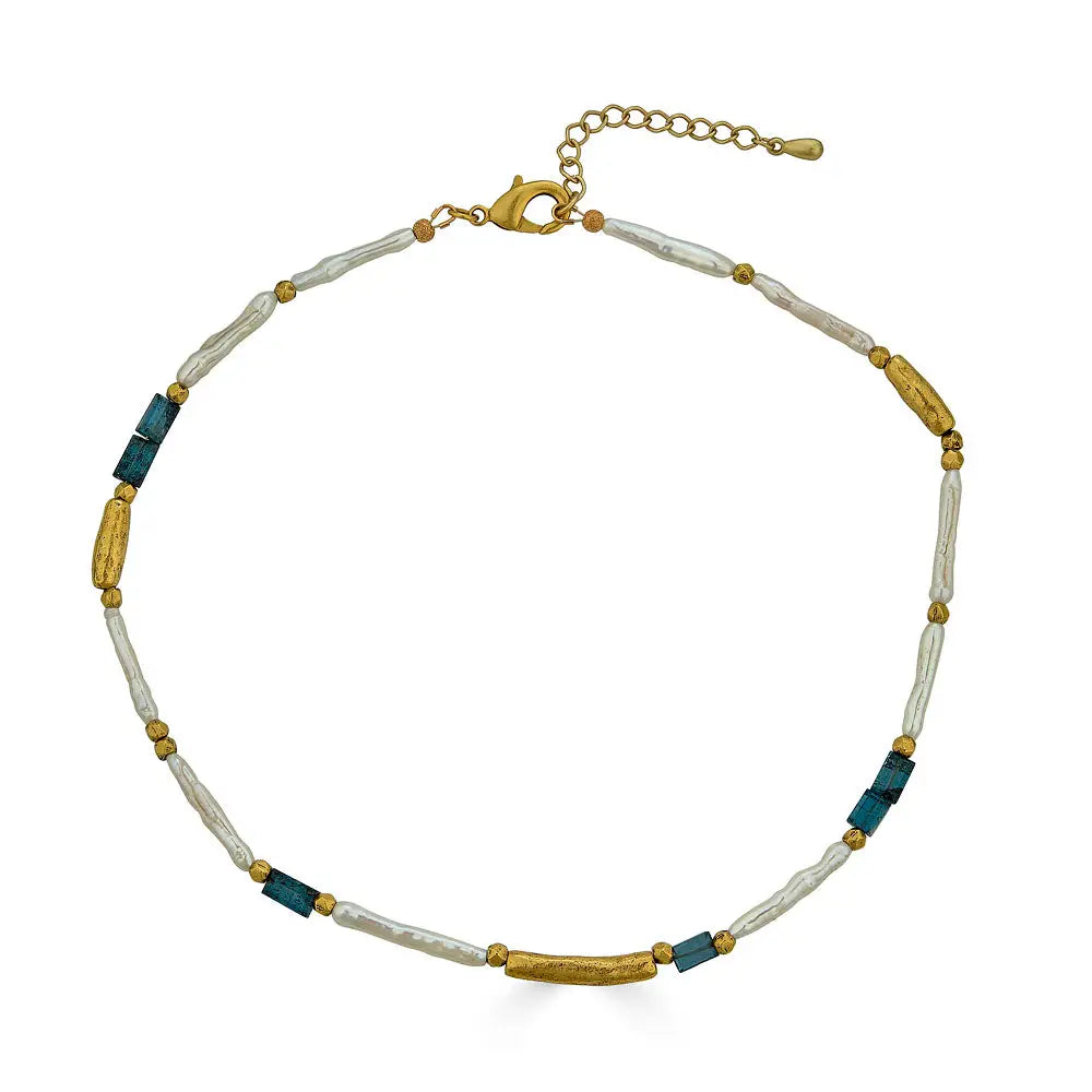 NKL-GPL Biwa Pearl and Kyanite Necklace