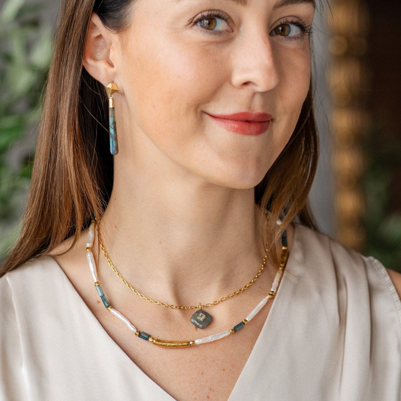 NKL-GPL Biwa Pearl and Kyanite Necklace