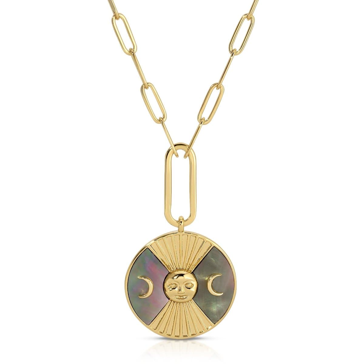 NKL-GPL Black Mother of Pearl Moonage Drop Pendant Necklace