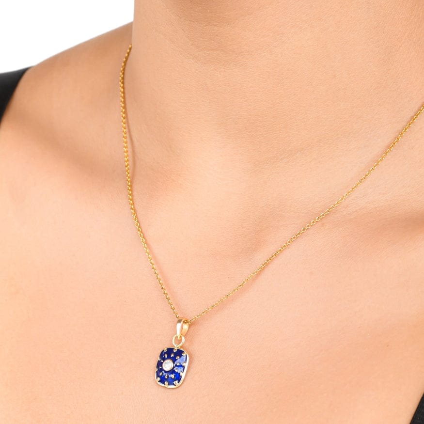 NKL-GPL Blue Enamel CZ Pendant Necklace