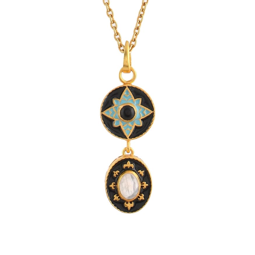 
                      
                        NKL-GPL Blue Enamel & Onyx & Moonstone Pendant Necklace
                      
                    