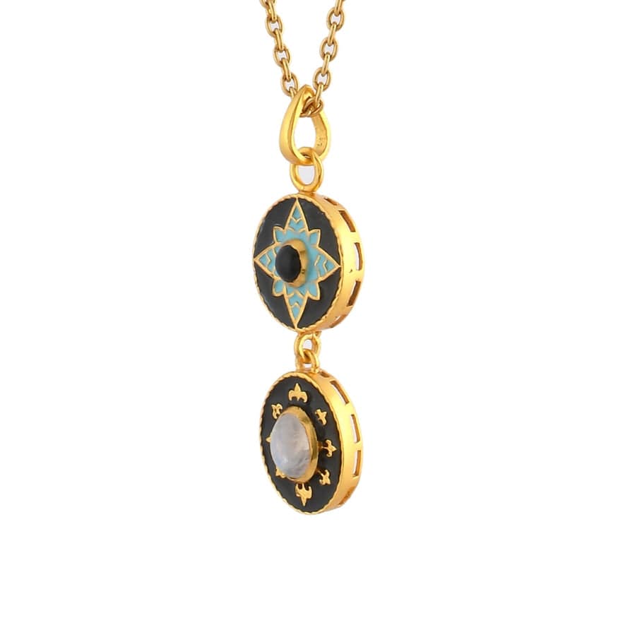 
                      
                        NKL-GPL Blue Enamel & Onyx & Moonstone Pendant Necklace
                      
                    