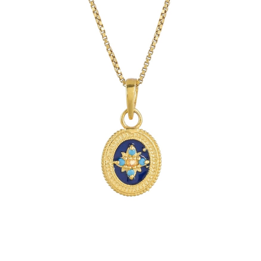 NKL-GPL Blue Enamel with Turquoise & Citrine Pendant Necklace