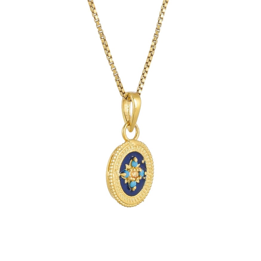 
                  
                    NKL-GPL Blue Enamel with Turquoise & Citrine Pendant Necklace
                  
                