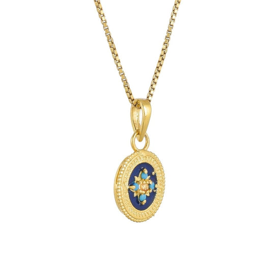 NKL-GPL Blue Enamel with Turquoise & Citrine Pendant Necklace