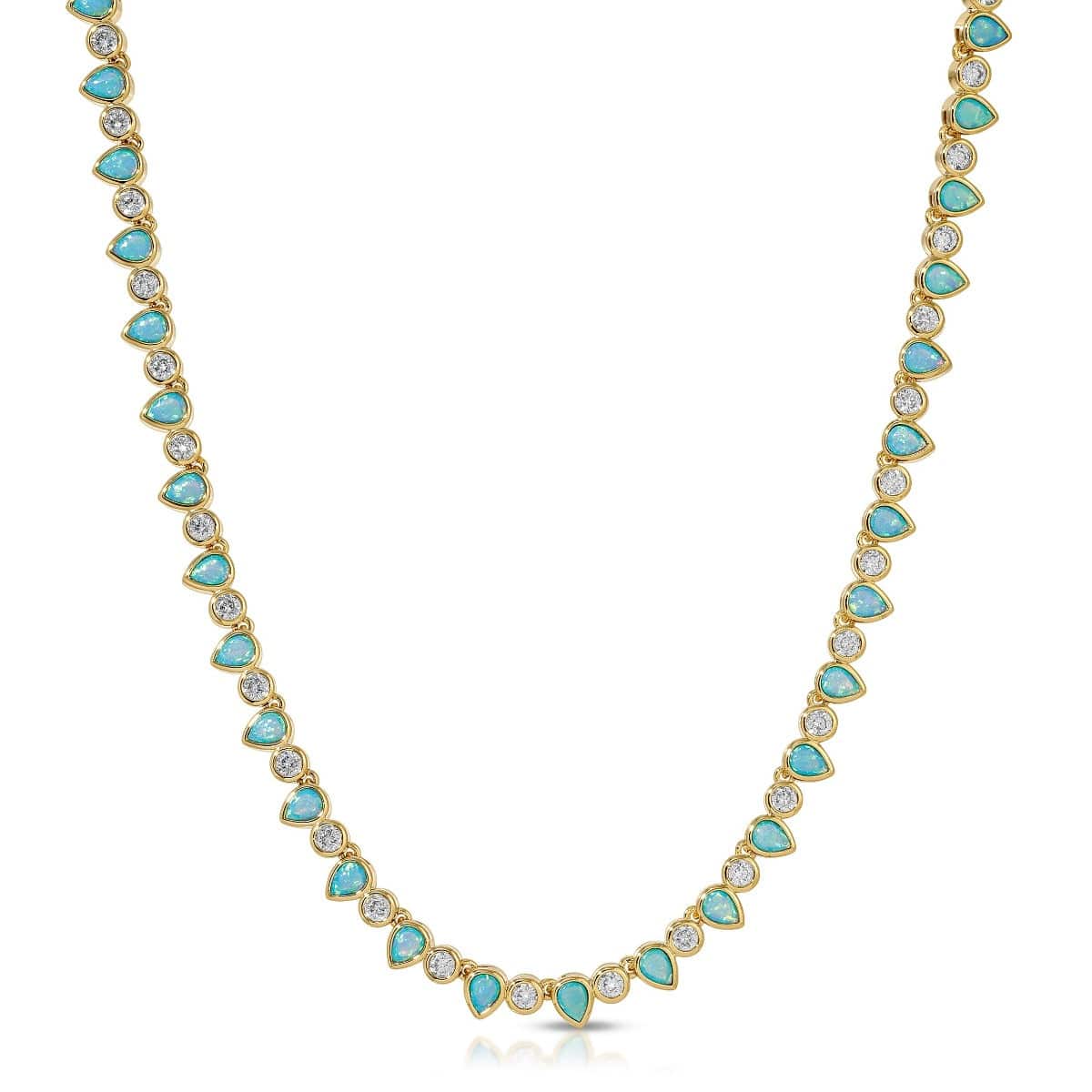 NKL-GPL Blue Opal Teardrop Tennis Necklace
