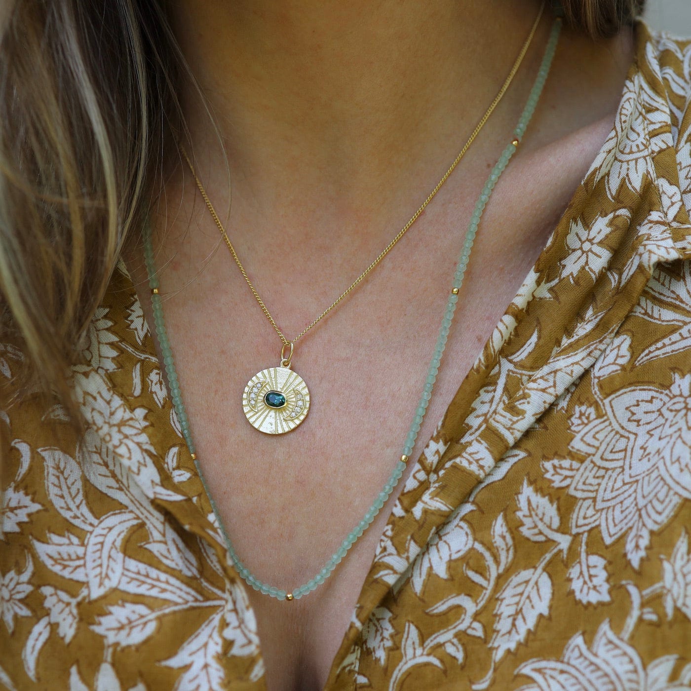 NKL-GPL Boho Moon Green Tourmaline Necklace