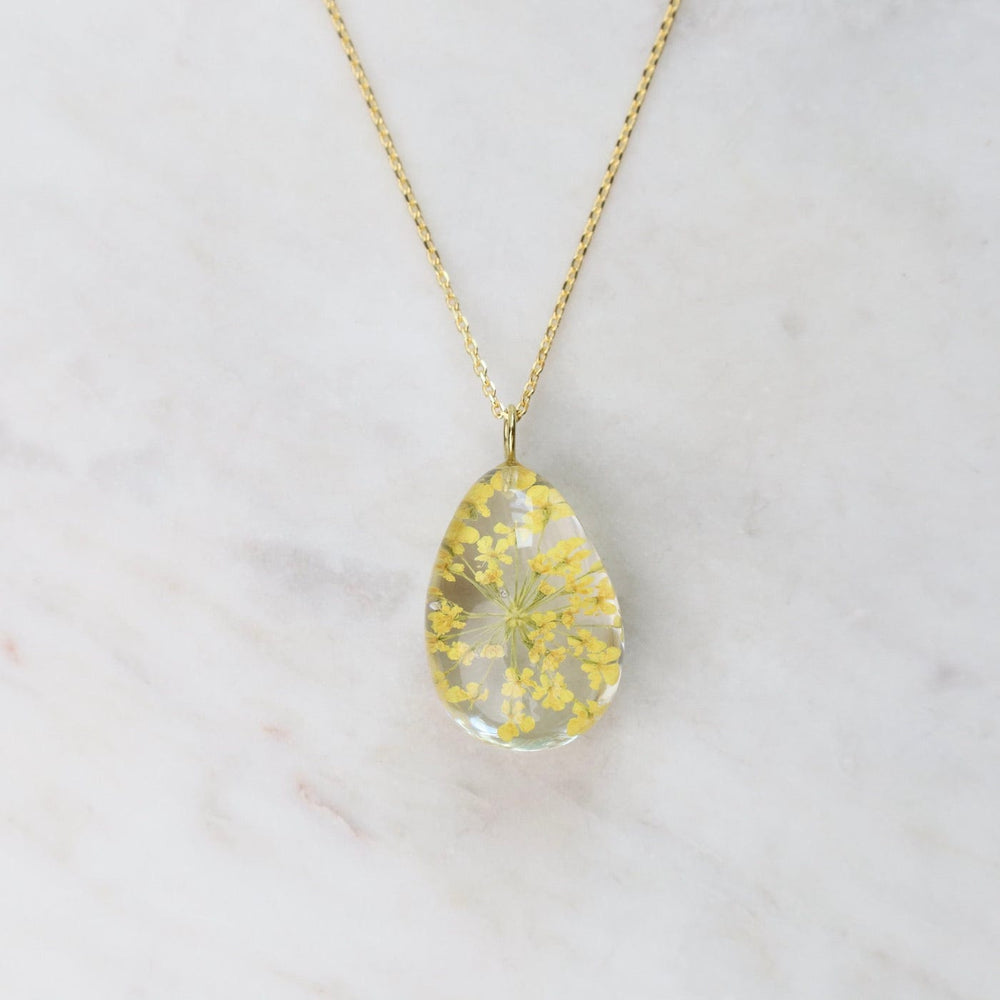 
                  
                    NKL-GPL Botanical Dew Drop Yellow Queen Anne Lace Necklace
                  
                