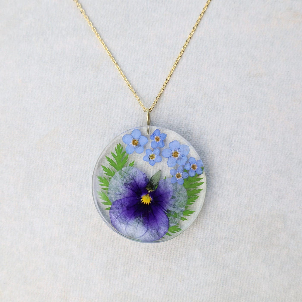 NKL-GPL Botanical Large Full Moon Mixed Flower Necklace