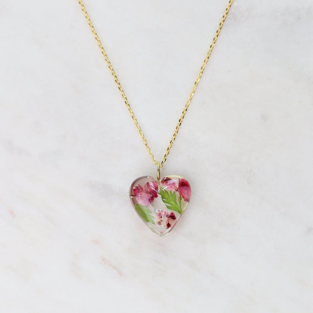 NKL-GPL Botanical Mini Heart Necklace - Cosmos, Pink-A-Boo Camellia October Birthday