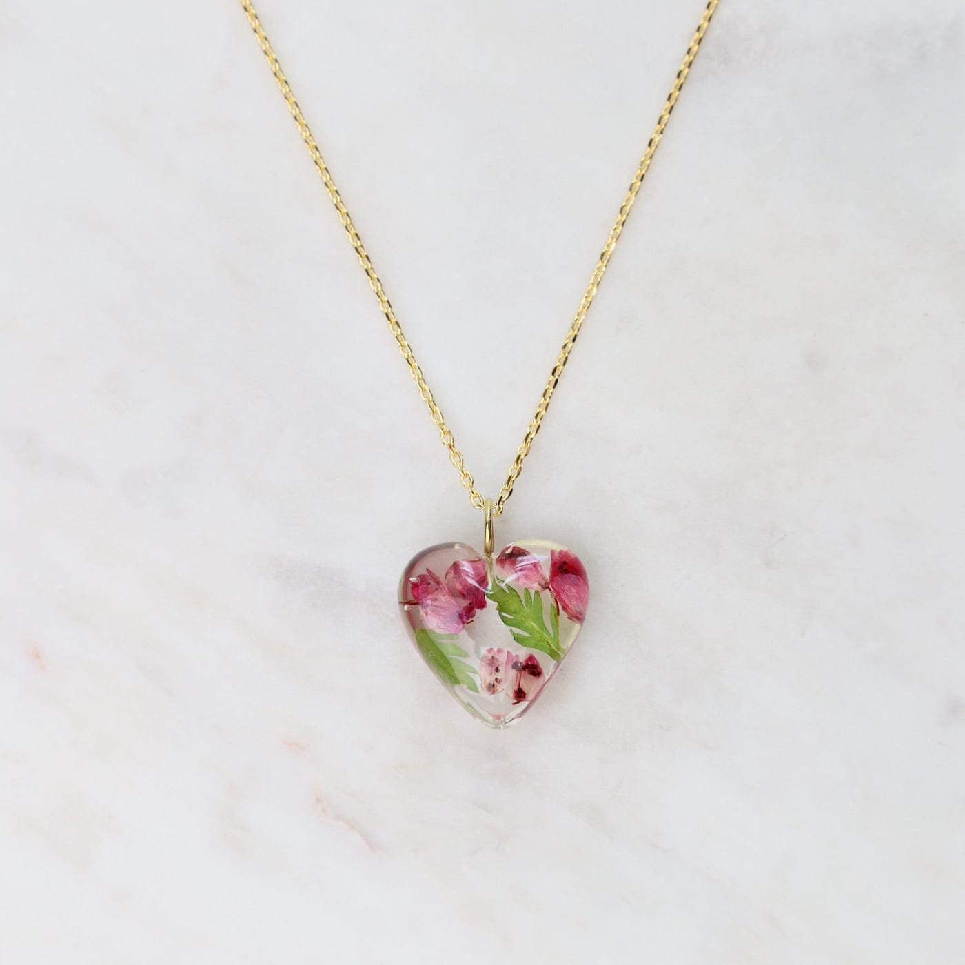 NKL-GPL Botanical Mini Heart Necklace - Cosmos, Pink-A-Boo Camellia October Birthday