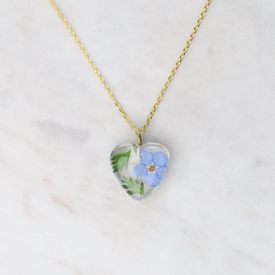 NKL-GPL Botanical Mini Heart Necklace - Forget Me Not September Birthday Month
