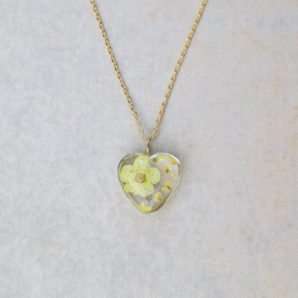 
                  
                    NKL-GPL Botanical Mini Heart Necklace - Yellow Corn Poppy Gladiolus August Birthday
                  
                
