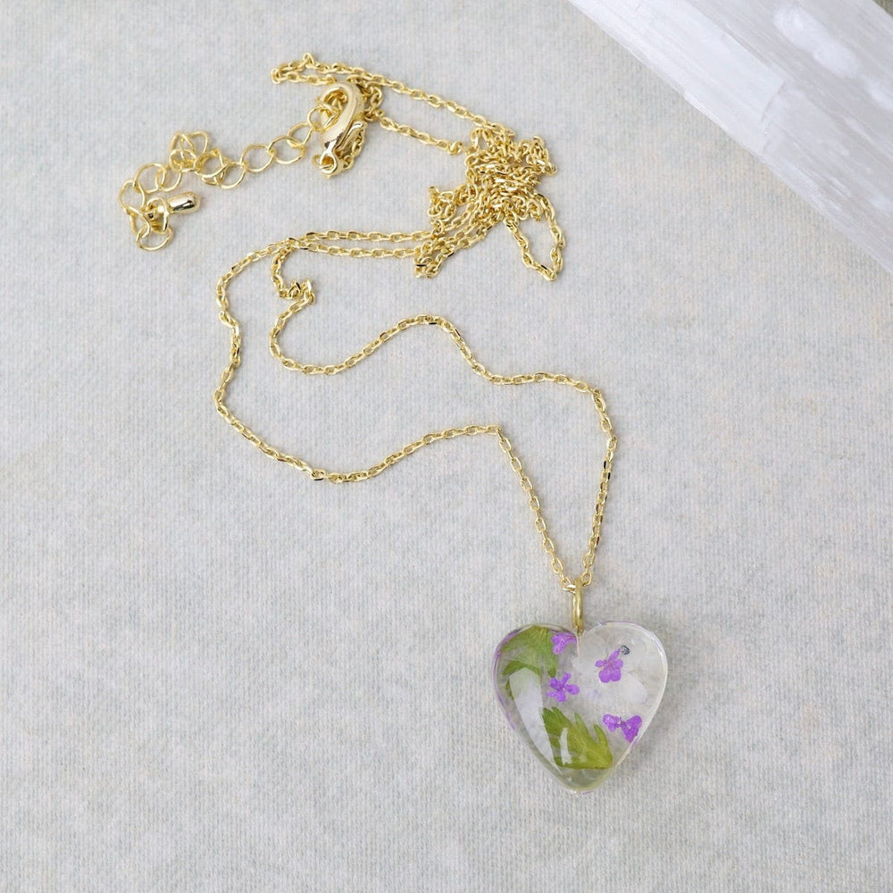 
                  
                    NKL-GPL Botanical Mini Heart Purple Flower Necklace
                  
                