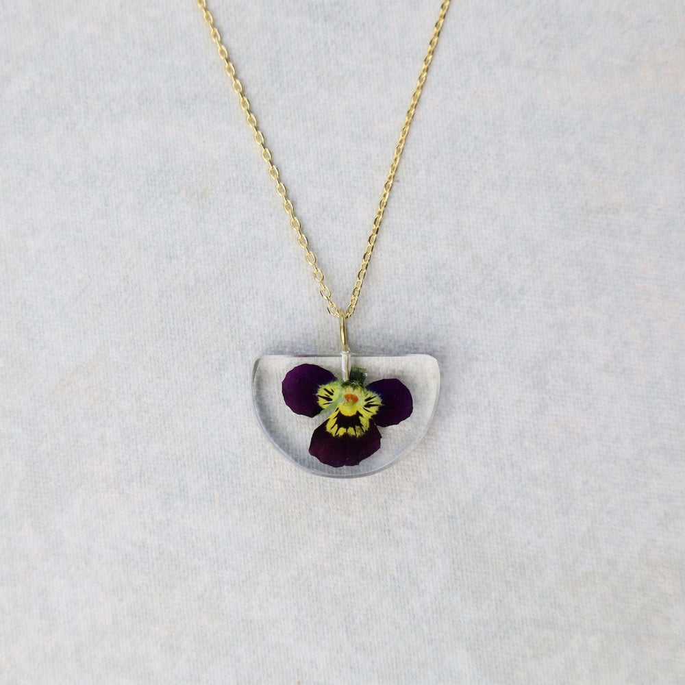 
                  
                    NKL-GPL Botanical Small Half Moon Purple Viola Flower Necklace
                  
                