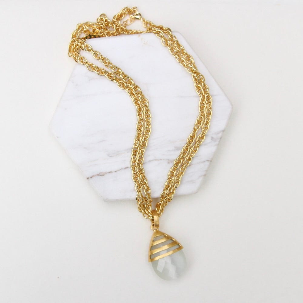 NKL-GPL Caged Teardrop Ice Pearl Pendant Necklace