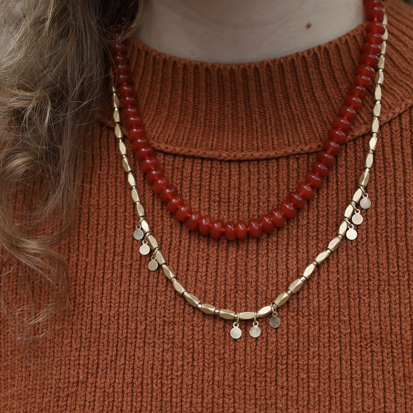 NKL-GPL Carnelian 8mm Hand Knotted Beaded Necklace