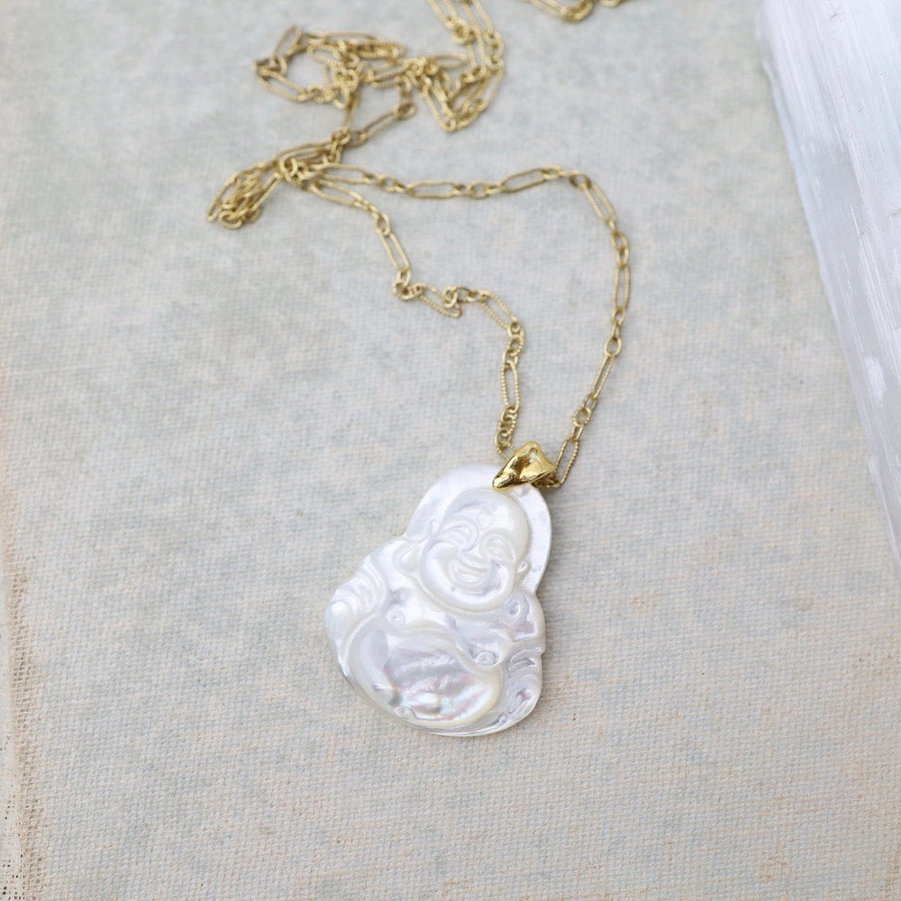 
                      
                        NKL-GPL Carved Mother of Pearl Buddha Pendant Necklace
                      
                    