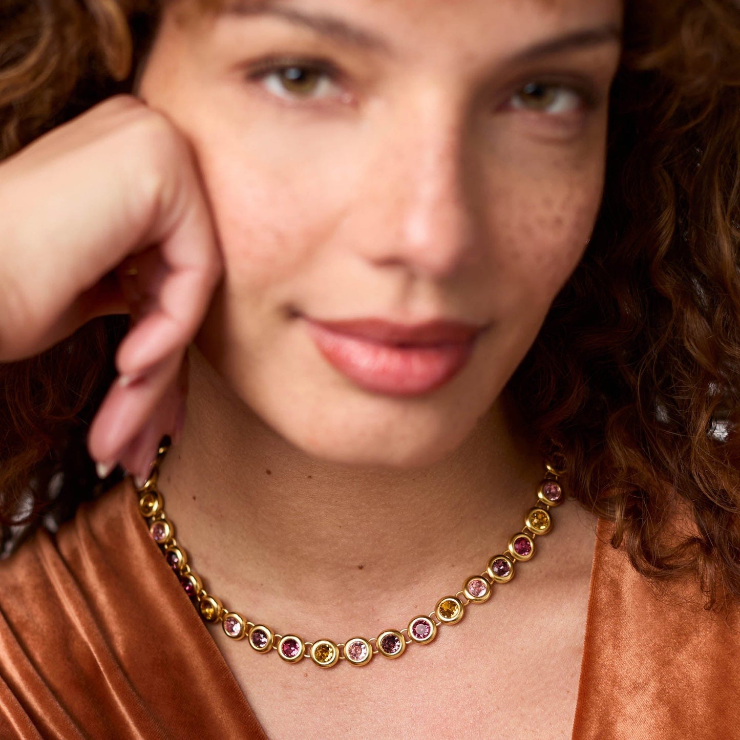 NKL-GPL Champagne Radiance Rainbow Tennis Necklace
