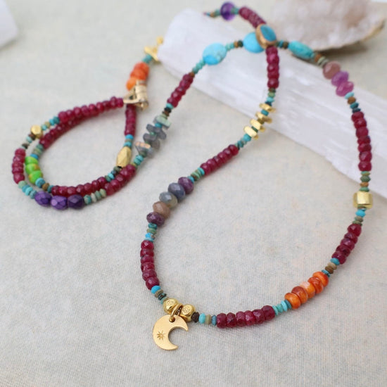 NKL-GPL Circus Train with Ruby & Crescent Moon Necklace