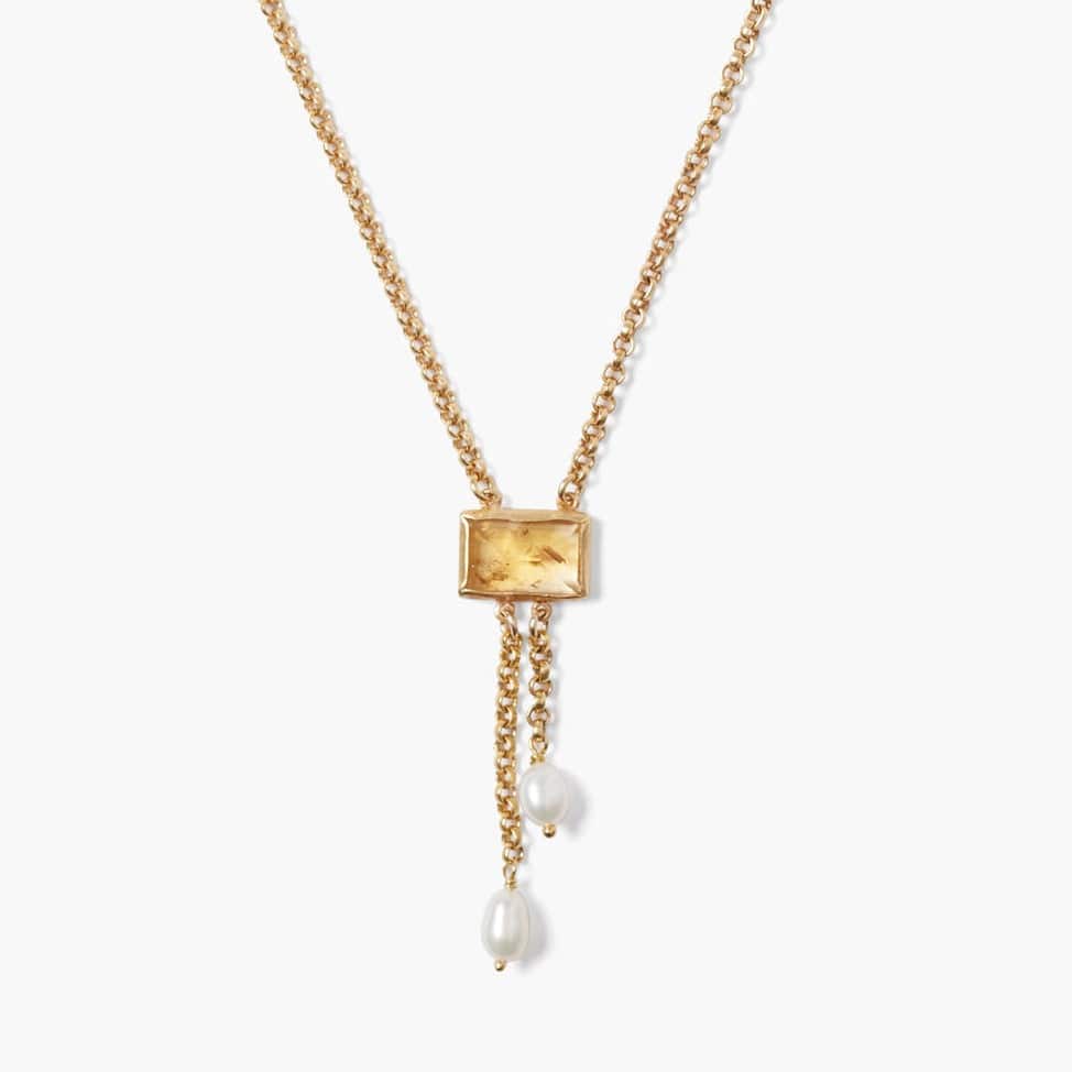 NKL-GPL Citrine Tab Pearl Drop Necklace