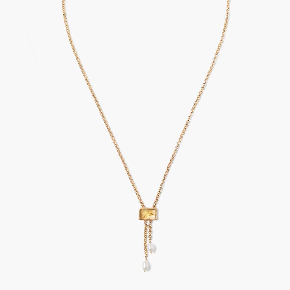 NKL-GPL Citrine Tab Pearl Drop Necklace