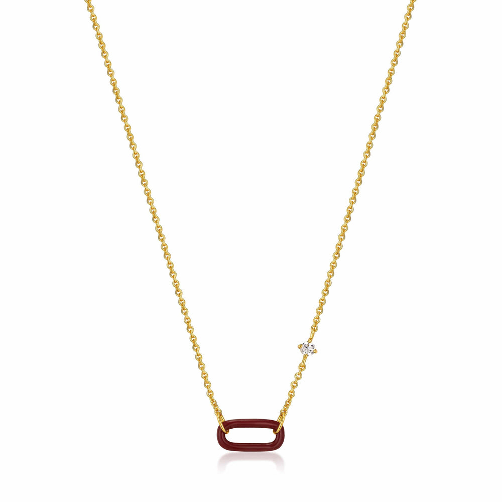 
                      
                        NKL-GPL Claret Red Enamel Gold Link Necklace
                      
                    