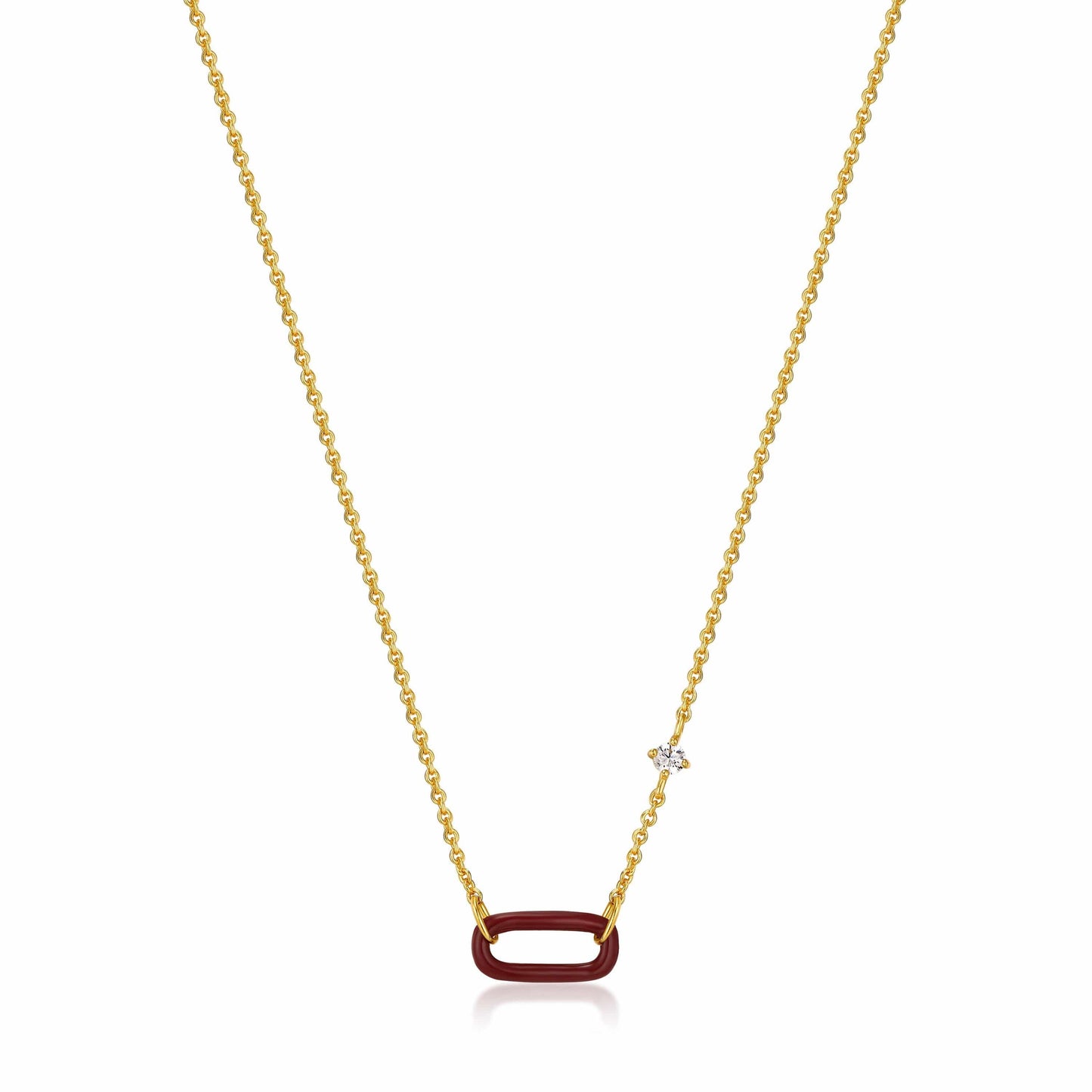 NKL-GPL Claret Red Enamel Gold Link Necklace