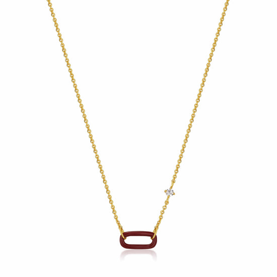Load image into Gallery viewer, NKL-GPL Claret Red Enamel Gold Link Necklace
