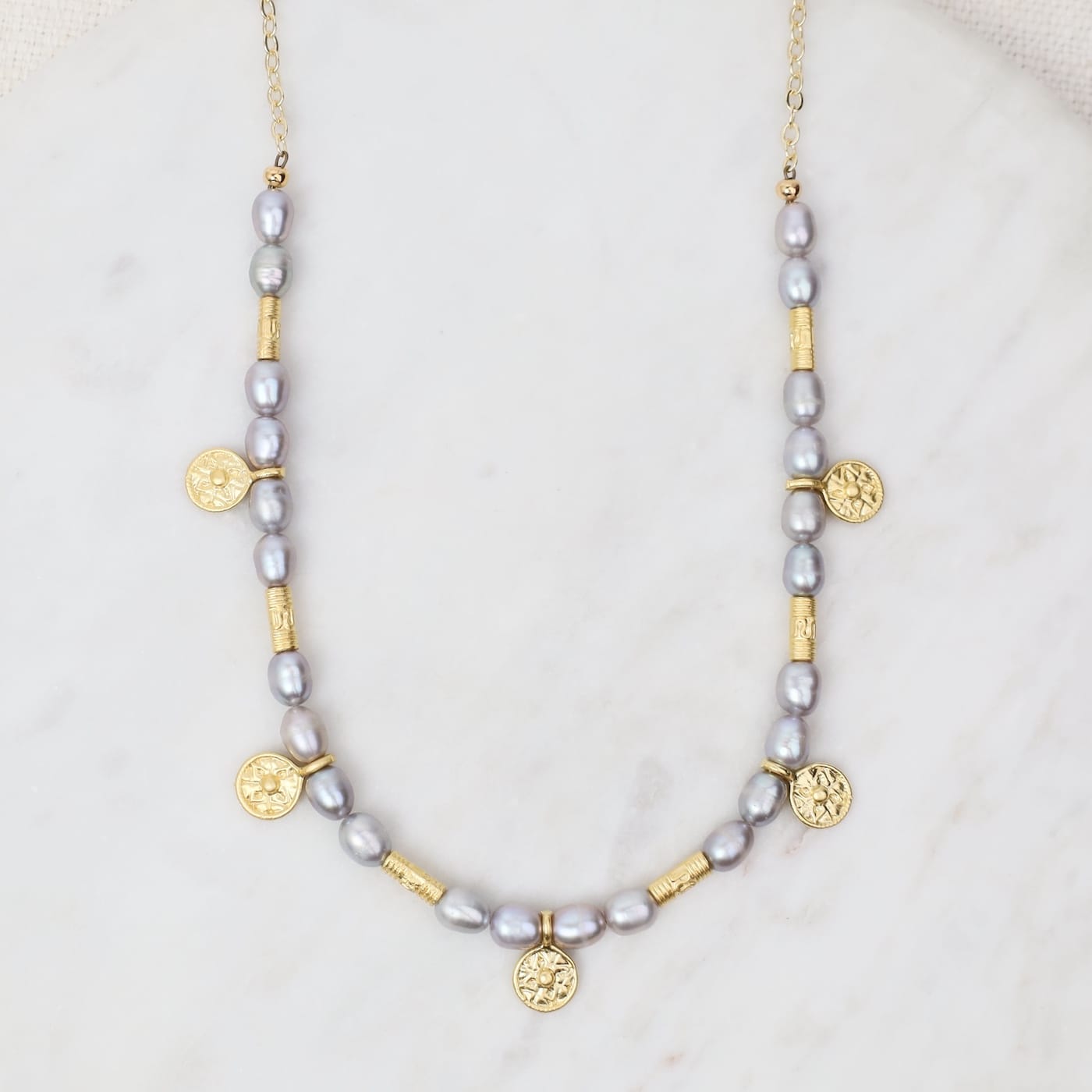 NKL-GPL Coveted Collar Necklace - Grey Pearl