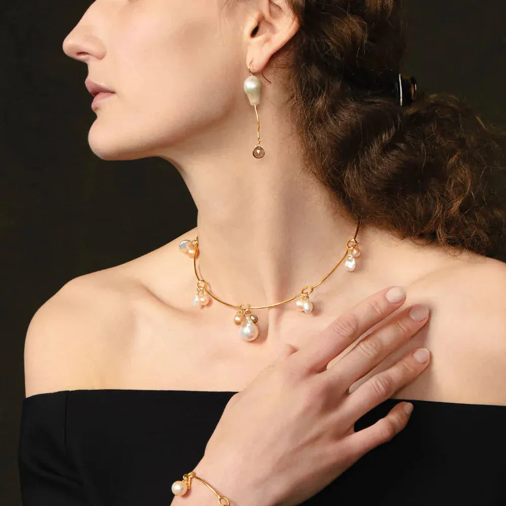 NKL-GPL Crown Pearl Collar Necklace Gold