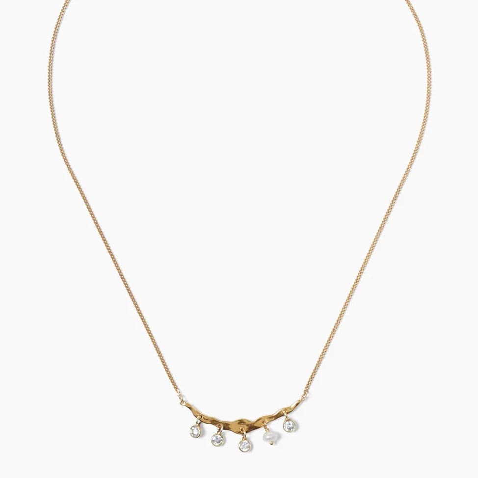 NKL-GPL Crystal Crescent Necklace Yellow Gold