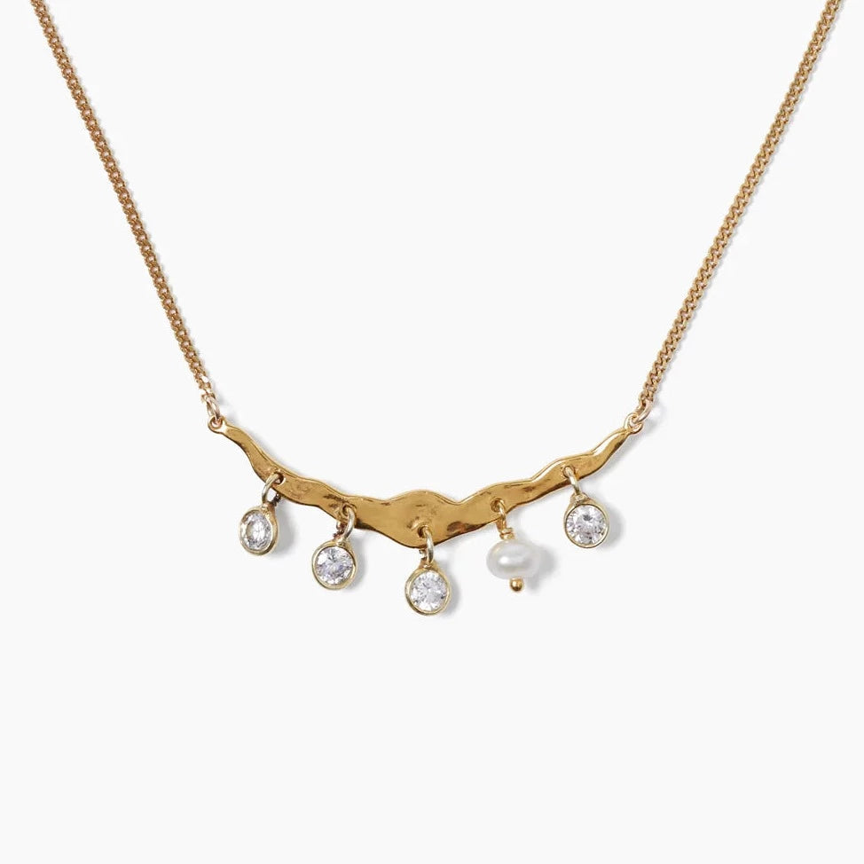 NKL-GPL Crystal Crescent Necklace Yellow Gold