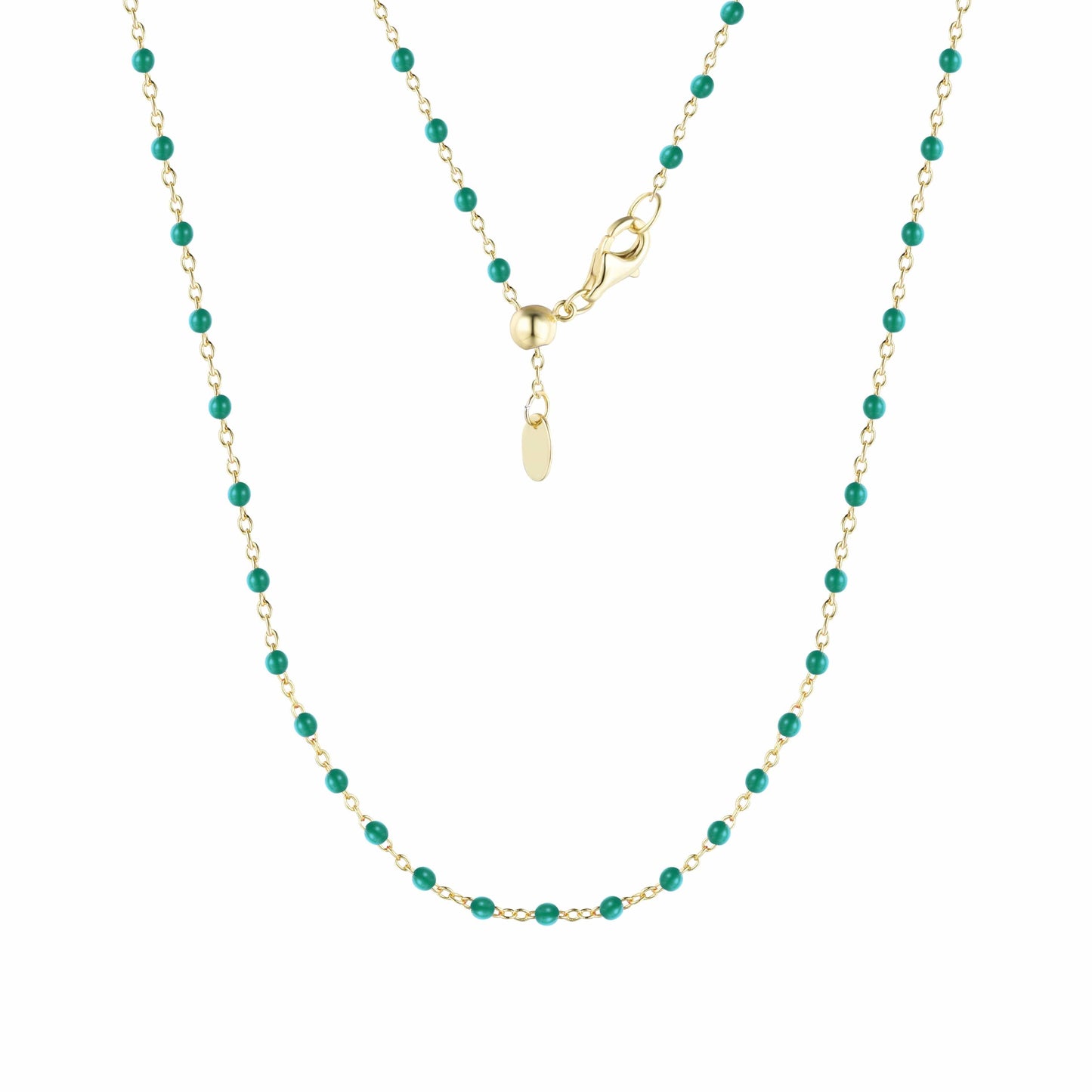 NKL-GPL Dark Green Enamel Beaded Chain Necklace