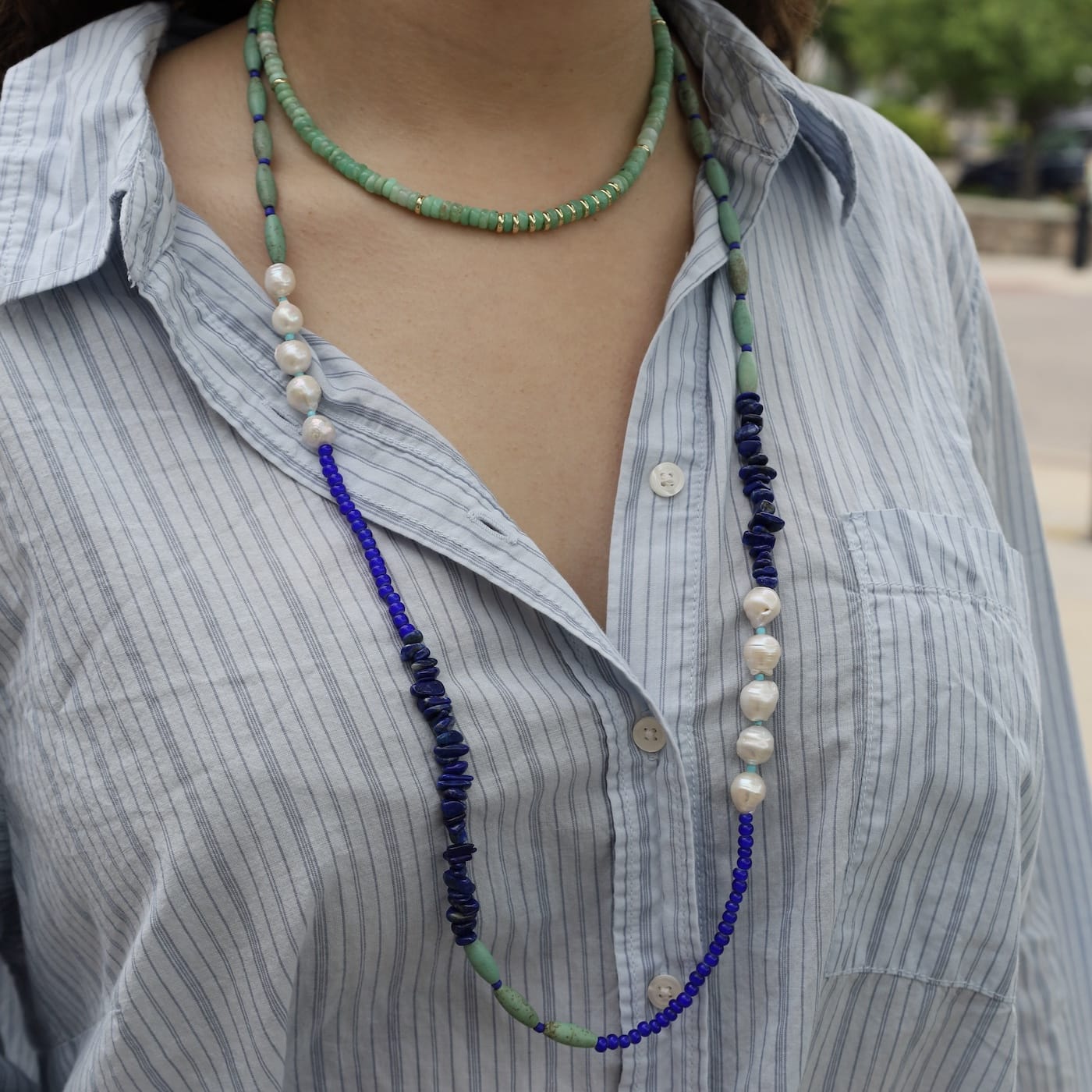 NKL-GPL Denim Pearl Doublet Necklace