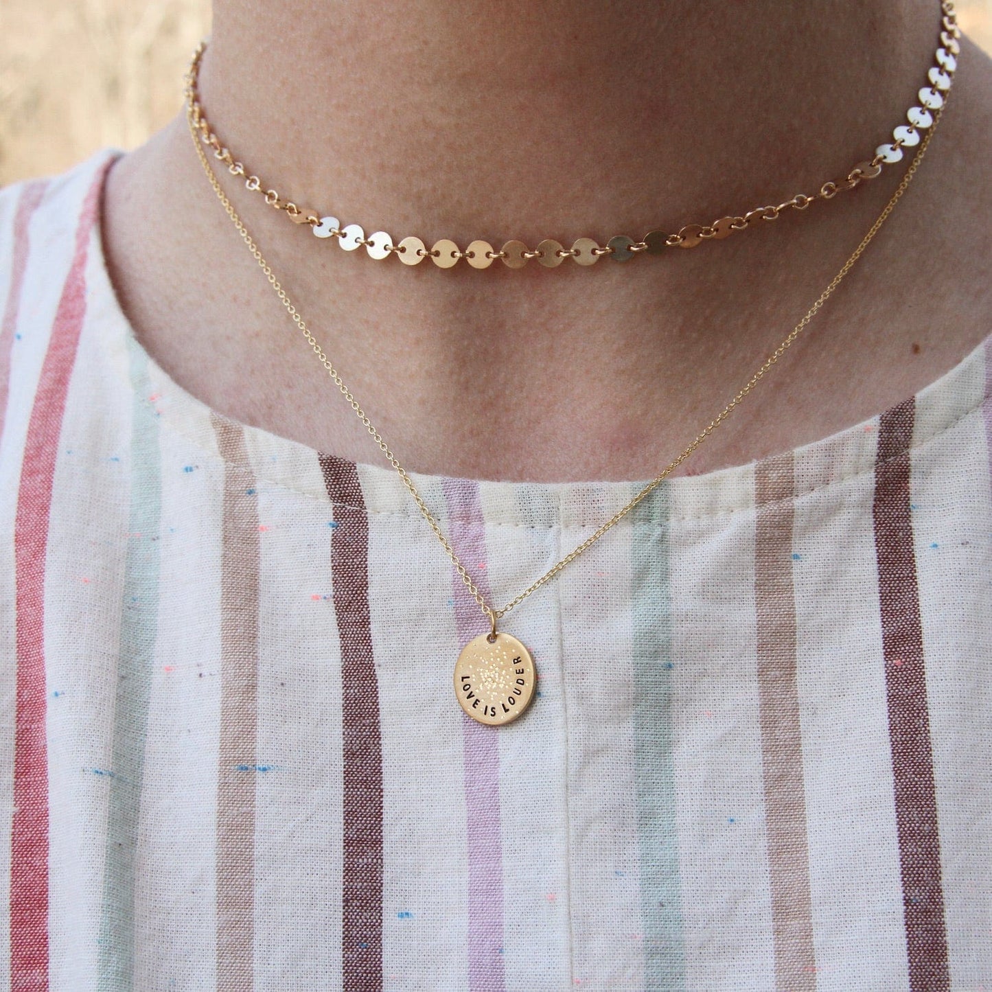 NKL-GPL Diamond Dusted Mini Coin Necklace - "Love is Louder"