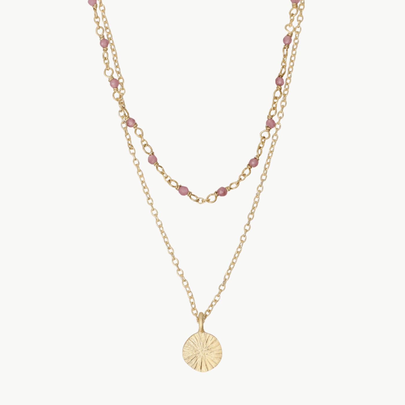 NKL-GPL Double Strand Gold Pink Toumaline Necklace